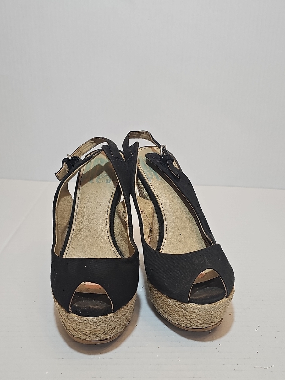 free press Black Espadrille Peep-Toe Slingback Wedges